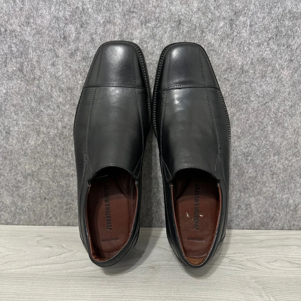 Johnston & Murphy Loafers Mens 10 Black Leather Slip On Square Toe 20-7507 Dress